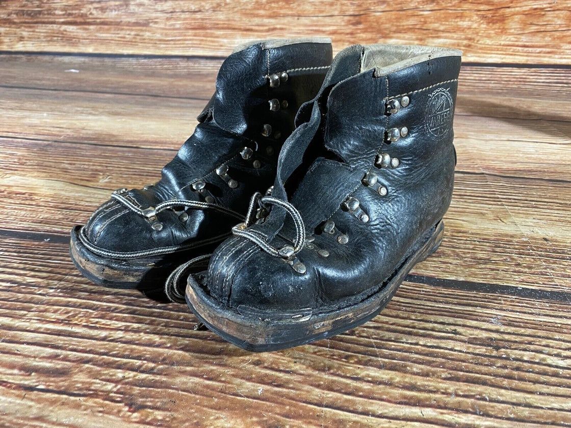 VAREGG Vintage Leather Alpine Ski Boots Cable Binding EU36 US4 Mondo 230 KL134