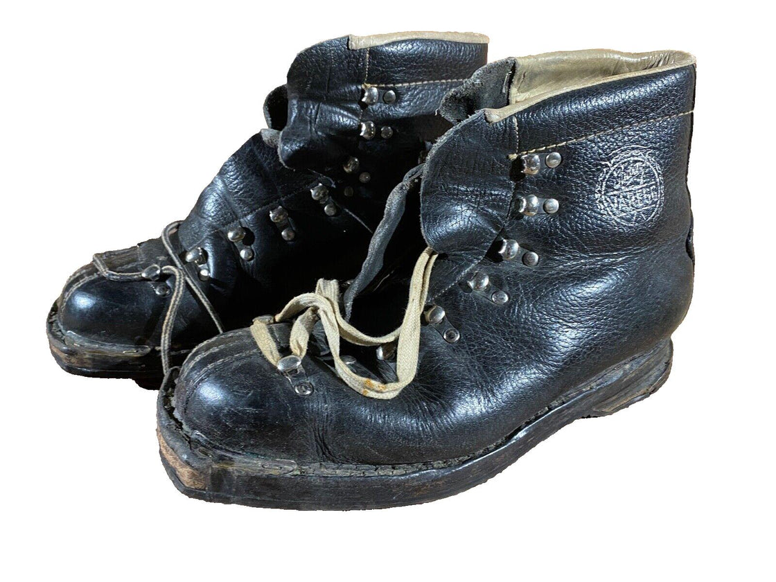 RIEBERS VAREGG Vintage Leather Alpine Ski Boots Cable Binding EU42 US8 KL115
