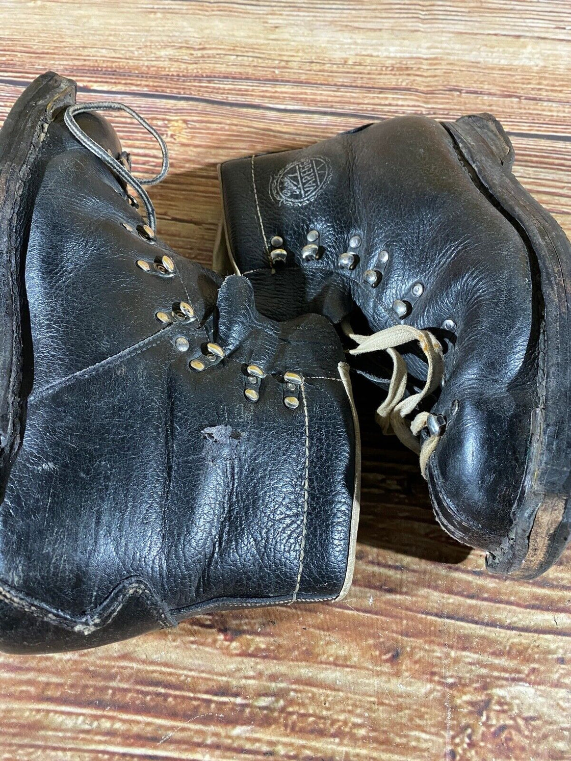 RIEBERS VAREGG Vintage Leather Alpine Ski Boots Cable Binding EU42 US8 KL115
