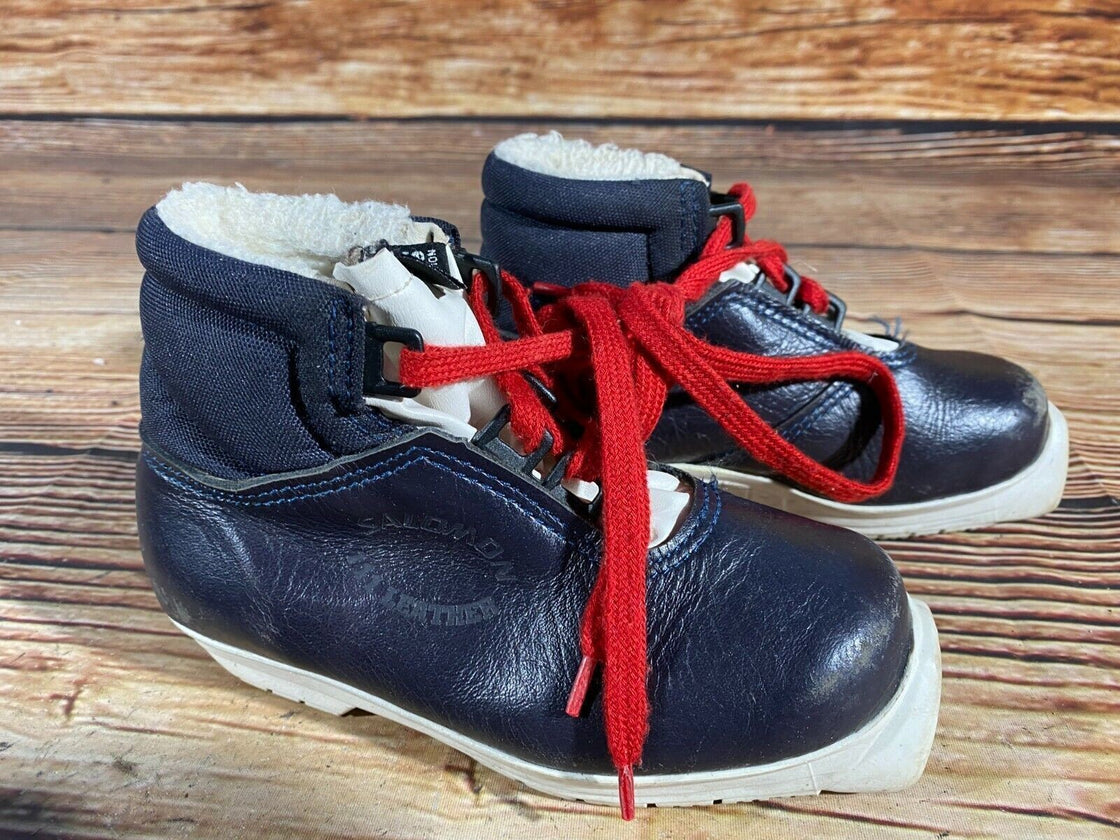 SALOMON Leather Kids Nordic Cross Country Ski Boots Size EU29 US11 SNS S-28 SNS
