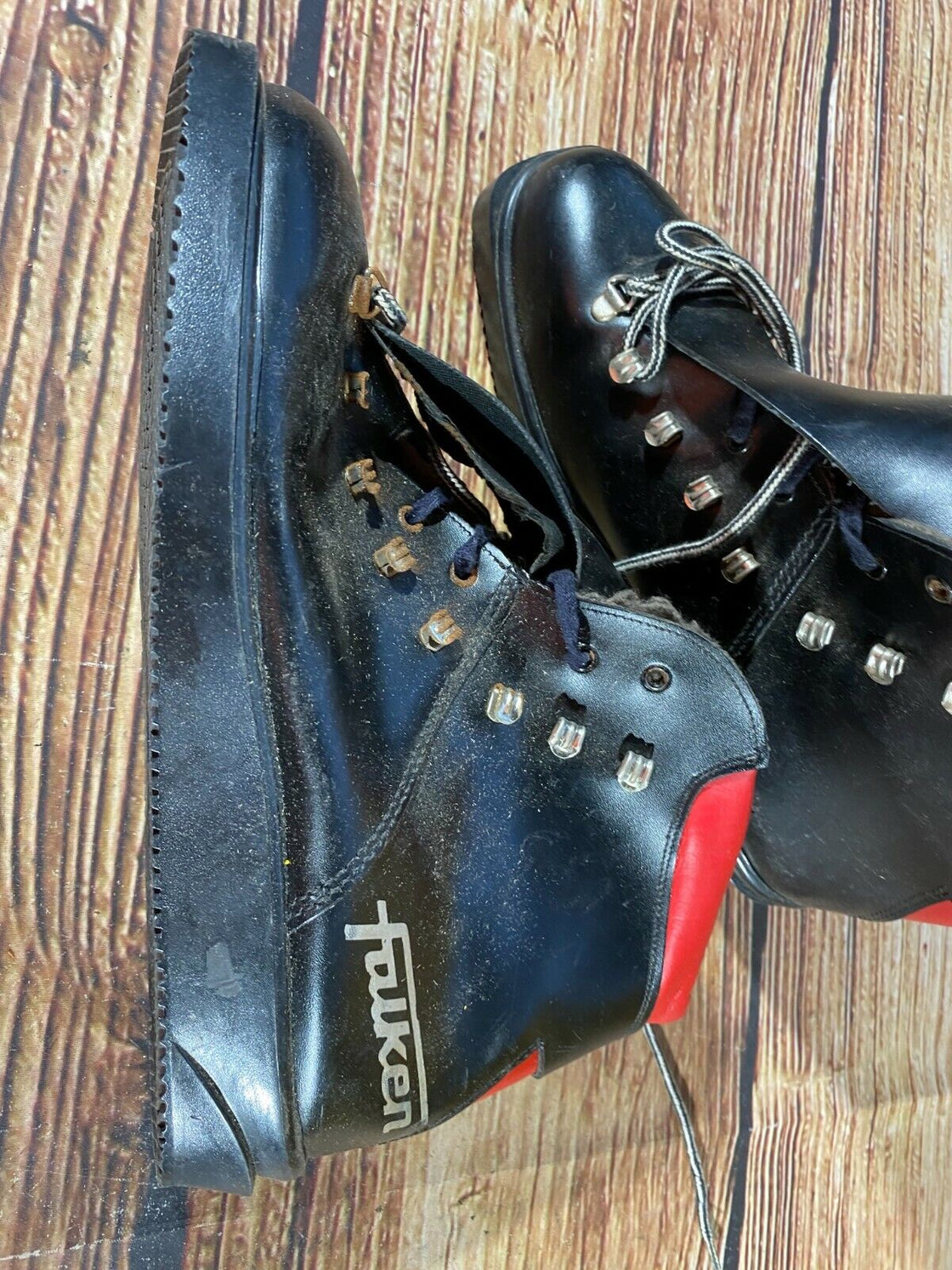 FALKEN Leather Vintage Alpine Ski Boots EU44 US9.5 Mondo 275 Cable Bindings