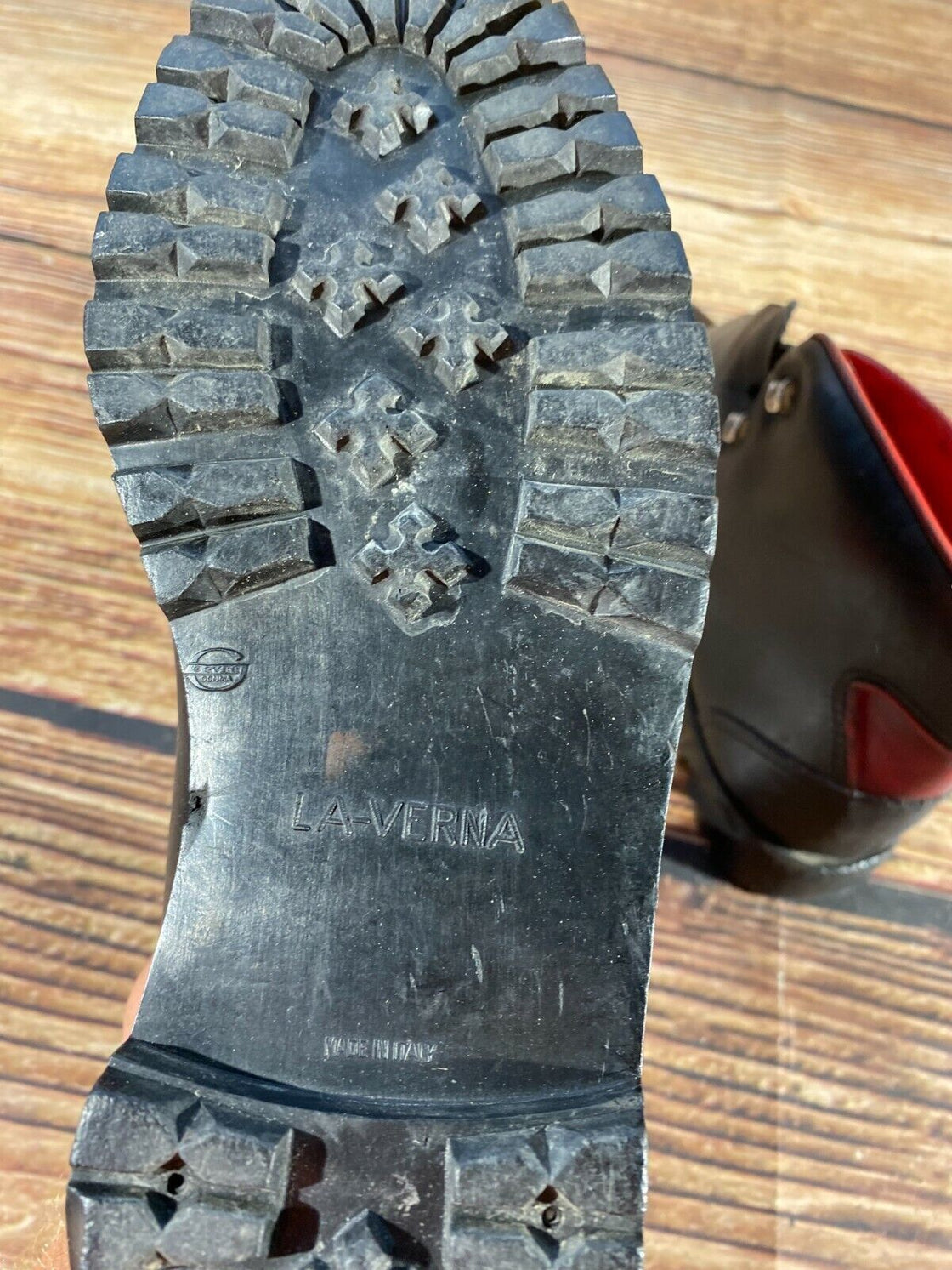 LAVERNA Leather Vintage Alpine Ski Boots EU42 US8.5 Mondo 260 Cable Binding KL82