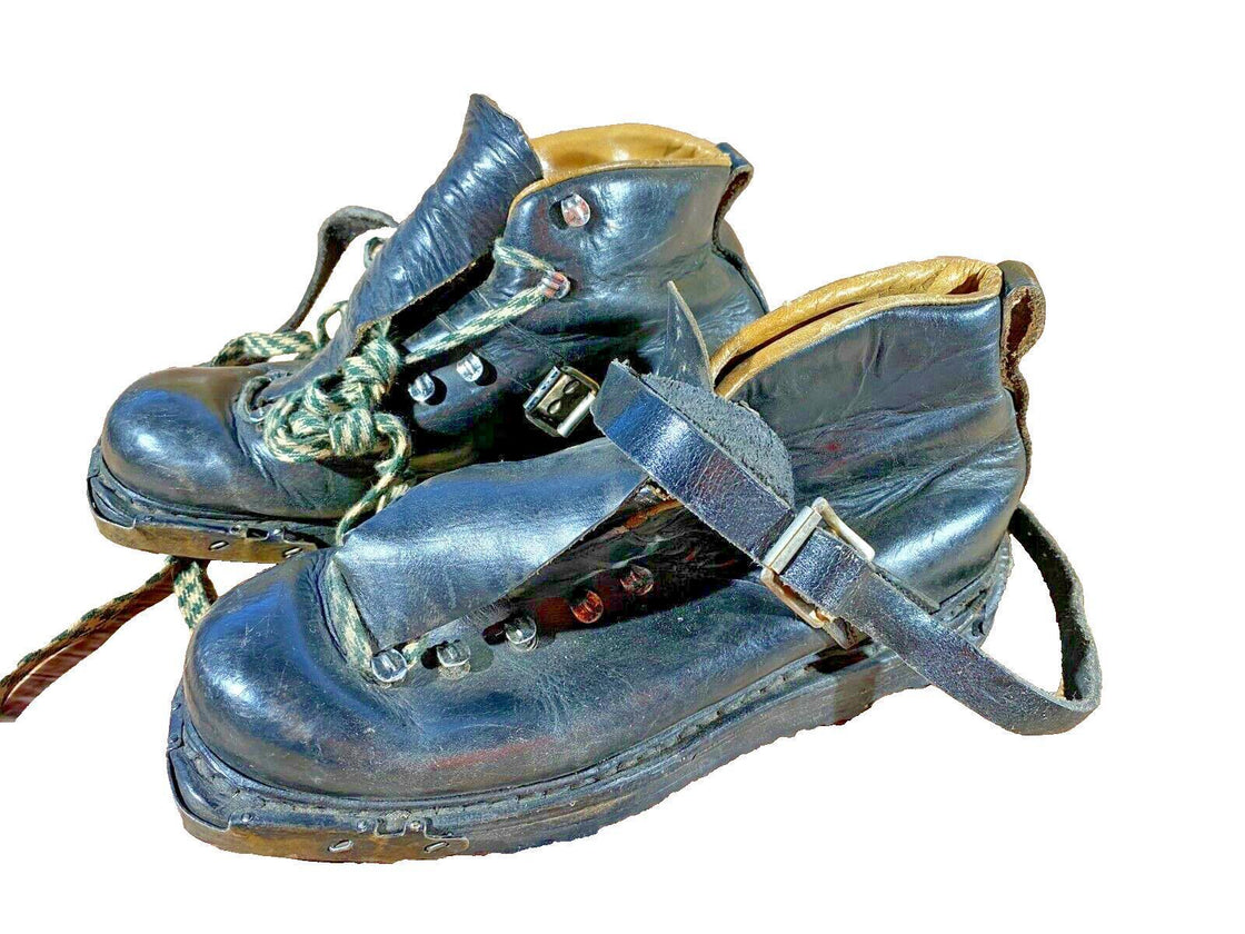 Handcrafted Vintage Leather Alpine Ski Boots US8, UK7, Mondo 260 Cable Bindings